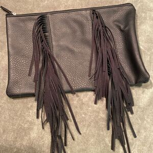 #125 FRINGE Black Vegan Leather Clutch